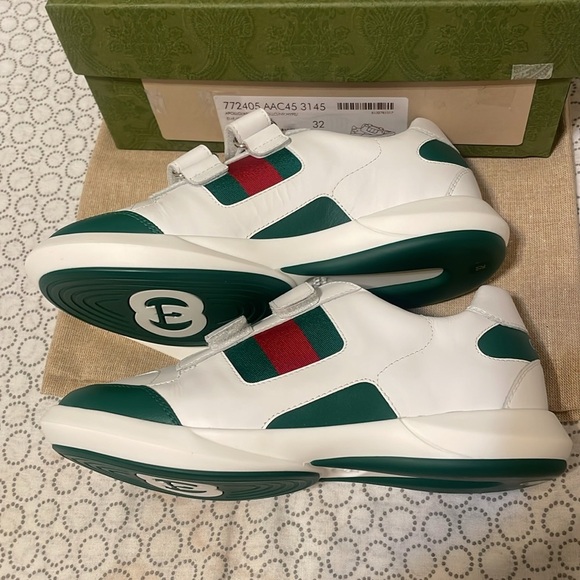 Gucci White and Green Apollo  Sneakers Unisex - Picture 9 of 15